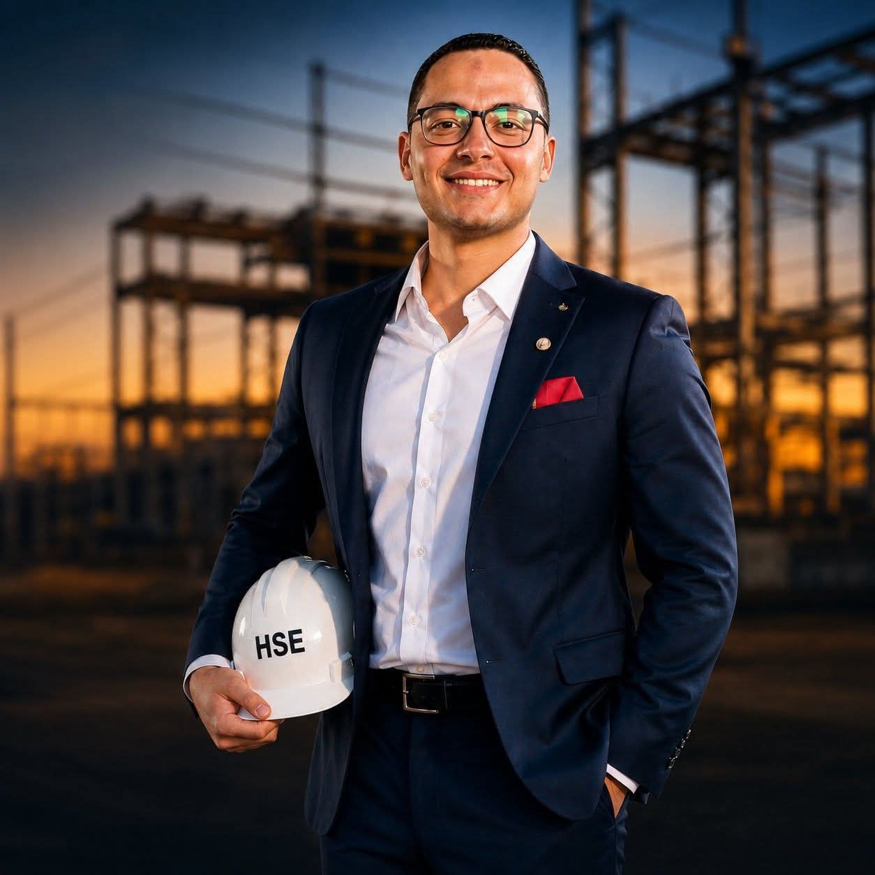 Your safety English instructor, holding an HSE hard hat